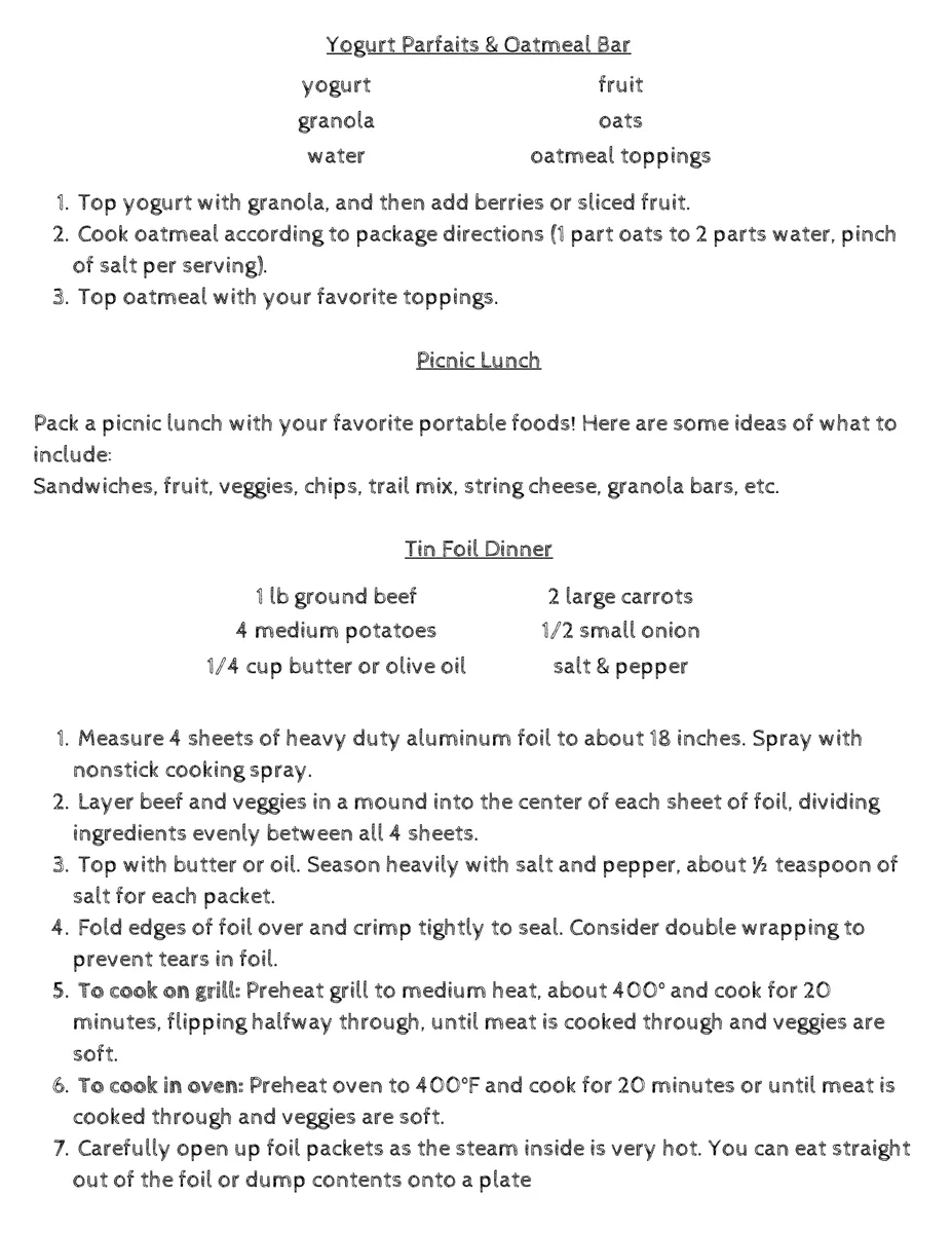 Family Fun Day Camp, Camping theme — recipes